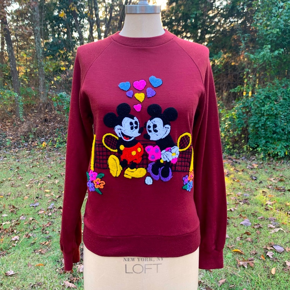 Vintage Disney Mickey & Minnie Needlepoint Sweatshirt